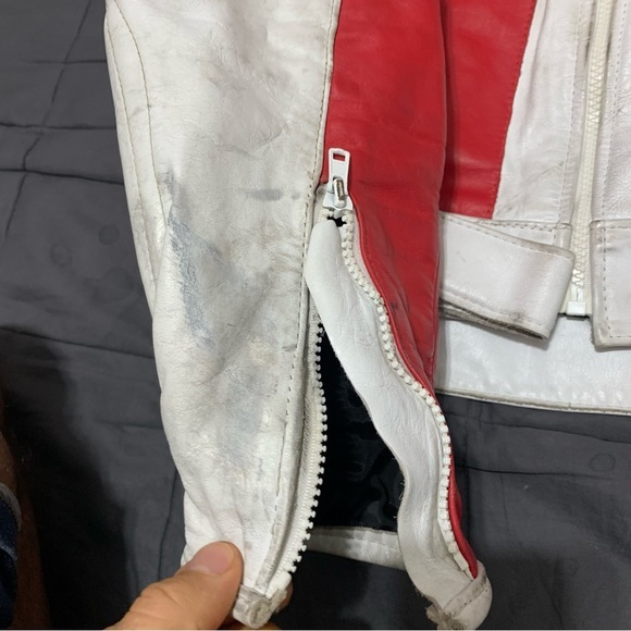 Women’s White red protective gear Akoury leather biker suit with protection 2 pc - Picture 14 of 17